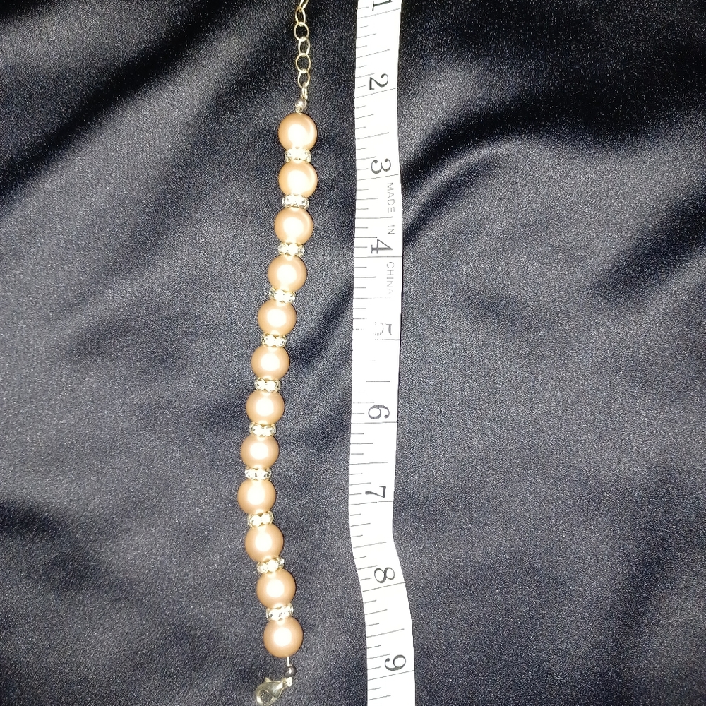 7 1/2" Champagne and gold beaded bracelet - Picture 5 of 6